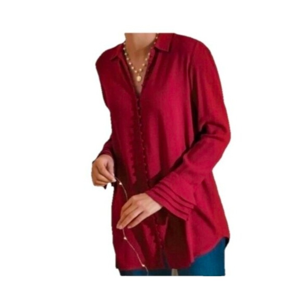 Soft Surroundings Sonnet‎ Poet Blouse Women L Burgundy Excellent Romantic Tunic